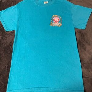 Gildan Blue Graphic Tee with Pink Logo